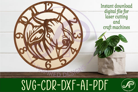 Brahma bull wall clock laser cut files, SVG file. vector SVG APInspireddesigns 