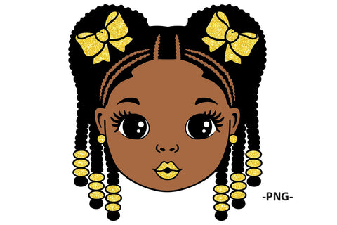 Braided Afro Girl Clipart with Pink Bows and Beads in SVG PNG JPG PDF DXF AI EPS Formats for Cricut Sublimation Crafts and Digital Designs SVG 1uniqueminute 