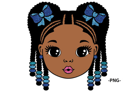Braided Afro Girl Clipart with Pink Bows and Beads in SVG PNG JPG PDF DXF AI EPS Formats for Cricut Sublimation Crafts and Digital Designs SVG 1uniqueminute 