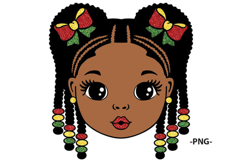 Braided Afro Girl Clipart with Pink Bows and Beads in SVG PNG JPG PDF DXF AI EPS Formats for Cricut Sublimation Crafts and Digital Designs SVG 1uniqueminute 