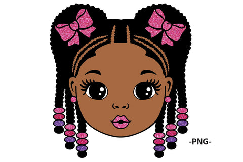 Braided Afro Girl Clipart with Pink Bows and Beads in SVG PNG JPG PDF DXF AI EPS Formats for Cricut Sublimation Crafts and Digital Designs SVG 1uniqueminute 