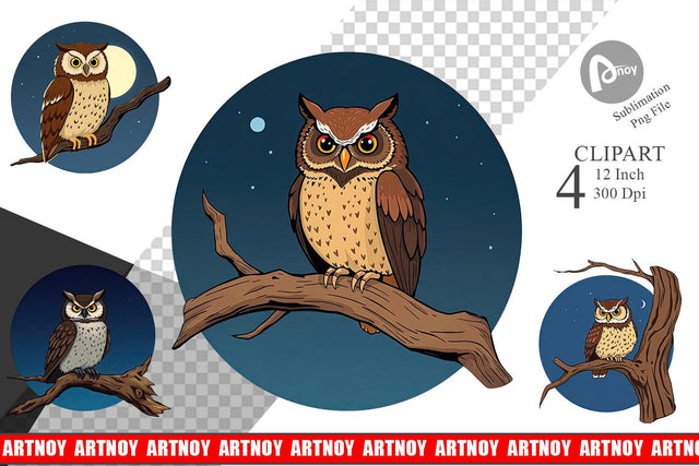 Branch Owl Clipart Sublimation artnoy 