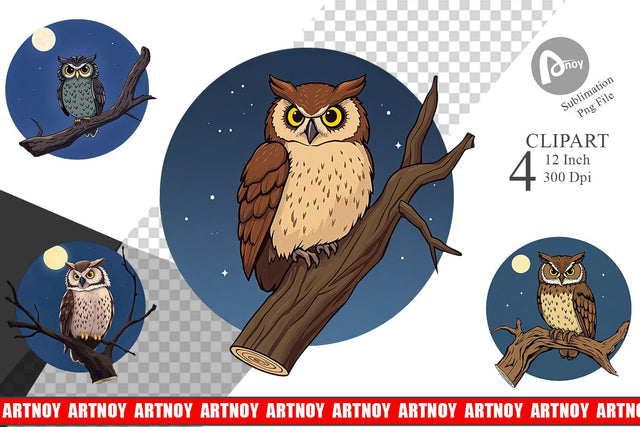 Branch Owl Clipart Sublimation artnoy 