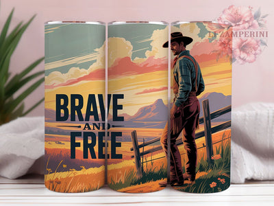 Brave And Free 20oz Tumbler, Brave and Free Quote, Western Wrap Design, Rustic Cowboy Sublimation, 20oz Tumbler Wrap, Sublimation Design PNG, Country Western Gift Sublimation Li Zamperini 
