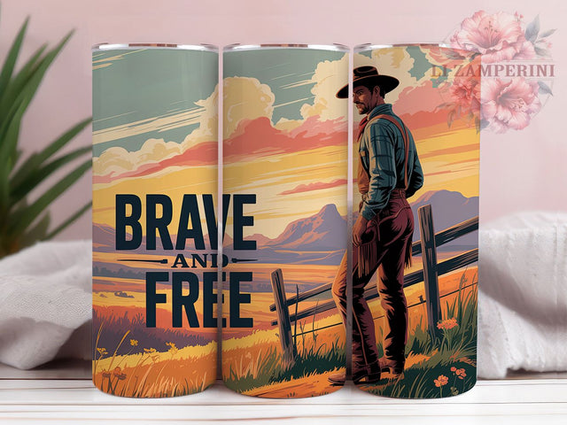 Brave And Free 20oz Tumbler, Brave and Free Quote, Western Wrap Design, Rustic Cowboy Sublimation, 20oz Tumbler Wrap, Sublimation Design PNG, Country Western Gift Sublimation Li Zamperini 