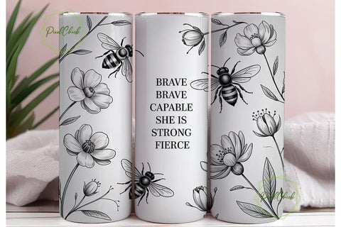 Brave Bee Floral 20oz Tumbler Wrap Sublimation PixelChick 