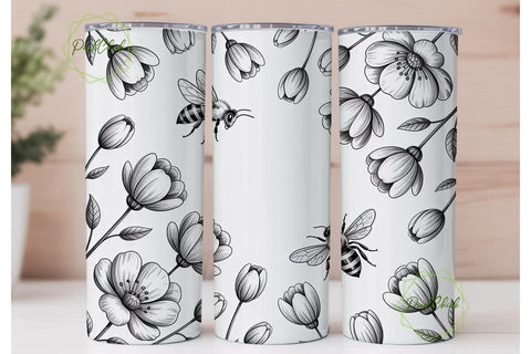 Brave Bee Floral 20oz Tumbler Wrap Sublimation PixelChick 