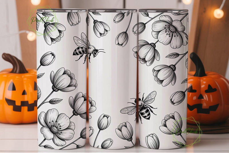 Brave Bee Floral 20oz Tumbler Wrap Sublimation PixelChick 