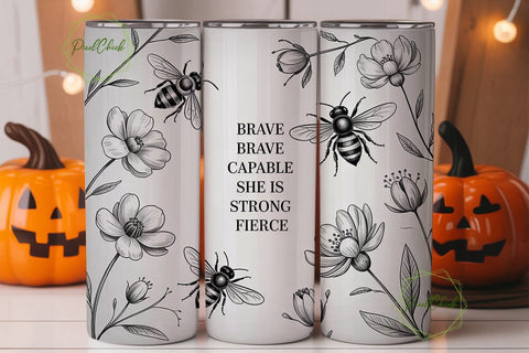 Brave Bee Floral 20oz Tumbler Wrap Sublimation PixelChick 