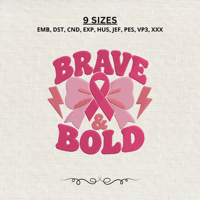 Brave & Bold Breast Cancer Embroidery Design – Pink Ribbon Bow Machine Embroidery File, Breast Cancer Awareness Design Embroidery/Applique DESIGNS PatternFeed8 