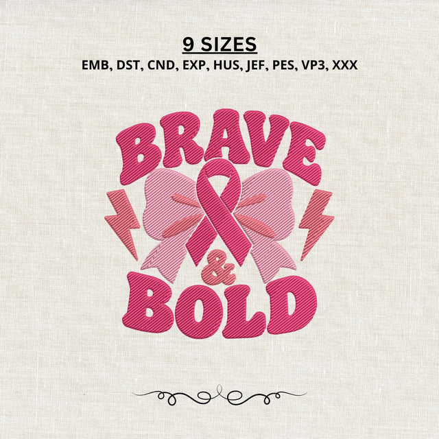 Brave & Bold Breast Cancer Embroidery Design – Pink Ribbon Bow Machine Embroidery File, Breast Cancer Awareness Design Embroidery/Applique DESIGNS PatternFeed8 