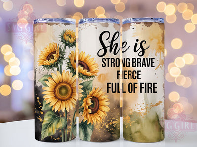 Brave Fierce Sunflower 20oz Tumbler, Inspirational Gift, Sublimation Wrap, Positive Mug, 20oz Tumbler Design, Brave Fierce Quote, Faith Theme Sublimation SvggirlplusArt 