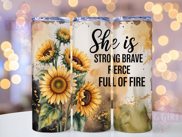 Brave Fierce Sunflower 20oz Tumbler, Inspirational Gift, Sublimation Wrap, Positive Mug, 20oz Tumbler Design, Brave Fierce Quote, Faith Theme Sublimation SvggirlplusArt 