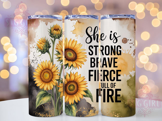 Brave Fierce Sunflower 20oz Tumbler, Inspirational Gift, Sublimation Wrap, Positive Mug, 20oz Tumbler Design, Brave Fierce Quote, Faith Theme Sublimation SvggirlplusArt 