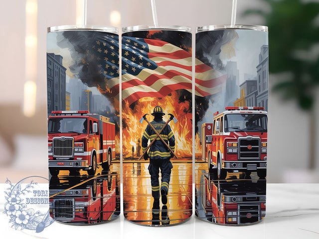 Bravery & Honor Firefighter Tumbler, USA Flag Firefighter PNG, Patriotic Tumbler Design, 20oz Fireman Sublimation, American Hero Tumbler, Red Line Flag Wrap, Firefighter Gift PNG Sublimation ToriDesigns 