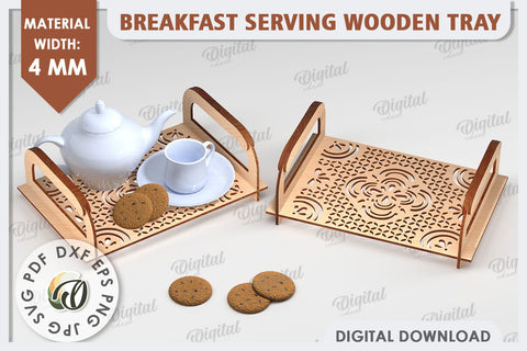 Breakfast Serving Tray Laser Cut Design. Wooden Tray SVG SVG Evgenyia Guschina 