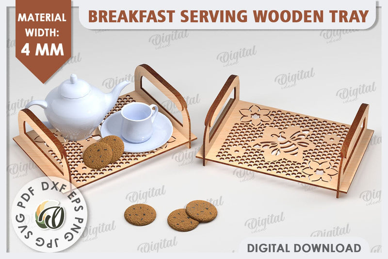 Breakfast Serving Tray Laser Cut Design. Wooden Tray SVG SVG Evgenyia Guschina 
