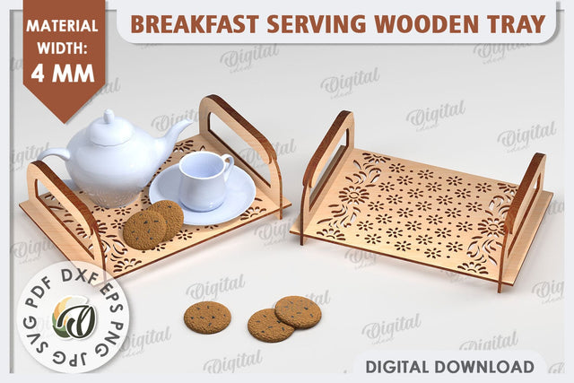 Breakfast Serving Tray Laser Cut Design. Wooden Tray SVG SVG Evgenyia Guschina 