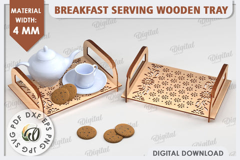 Breakfast Serving Tray Laser Cut Design. Wooden Tray SVG SVG Evgenyia Guschina 