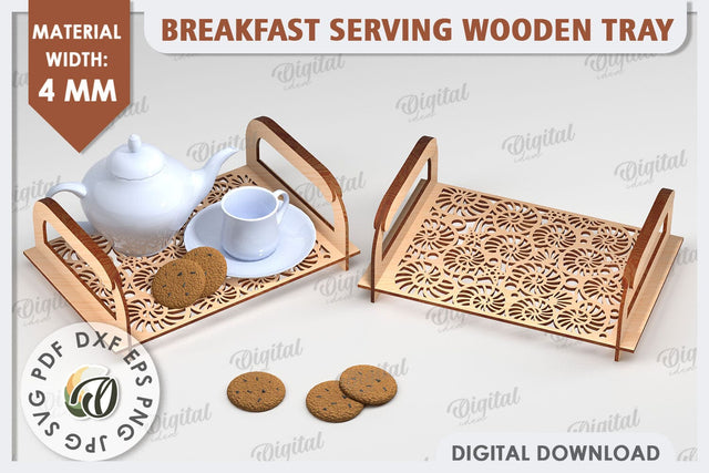 Breakfast Serving Tray Laser Cut Design. Wooden Tray SVG SVG Evgenyia Guschina 