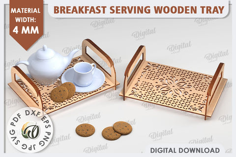 Breakfast Serving Tray Laser Cut Design. Wooden Tray SVG SVG Evgenyia Guschina 