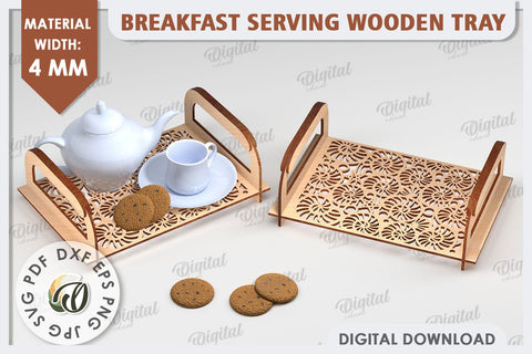 Breakfast Serving Trays Laser Cut Bundle. Wooden Trays SVG SVG Evgenyia Guschina 