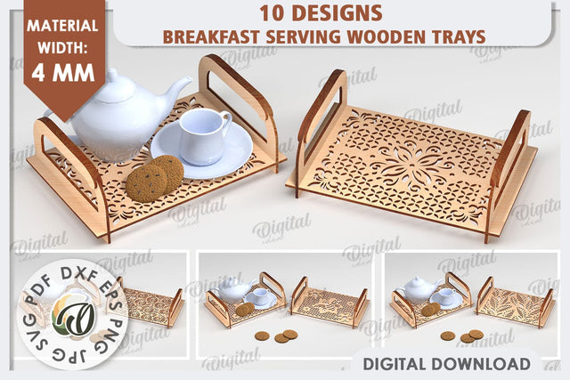 Breakfast Serving Trays Laser Cut Bundle. Wooden Trays SVG SVG Evgenyia Guschina 