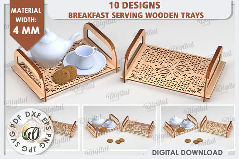 Breakfast Serving Trays Laser Cut Bundle. Wooden Trays SVG SVG Evgenyia Guschina 