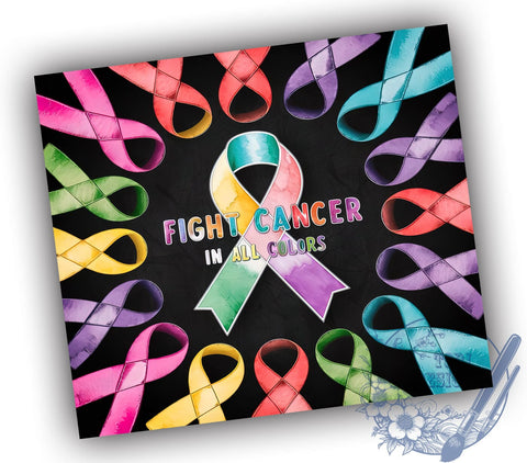 Breast Cancer 20oz Skinny Tumbler, Fight Cancer In All Colors Tumbler Png, Straight & Tapered Tumbler Wrap, Instant Digital Download Sublimation ToriDesigns 