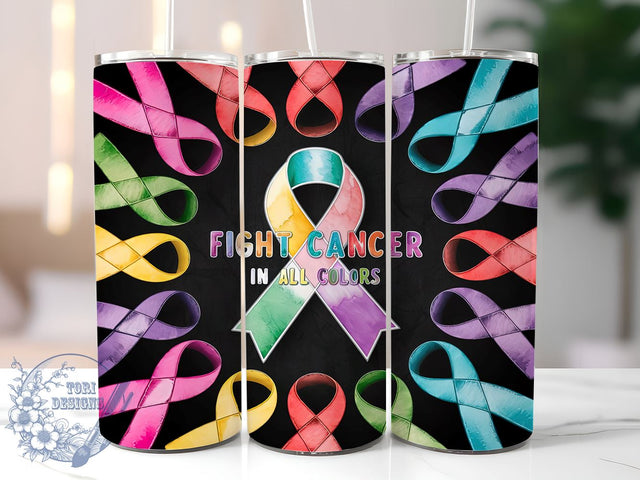 Breast Cancer 20oz Skinny Tumbler, Fight Cancer In All Colors Tumbler Png, Straight & Tapered Tumbler Wrap, Instant Digital Download Sublimation ToriDesigns 