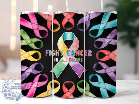 Breast Cancer 20oz Skinny Tumbler, Fight Cancer In All Colors Tumbler Png, Straight & Tapered Tumbler Wrap, Instant Digital Download Sublimation ToriDesigns 