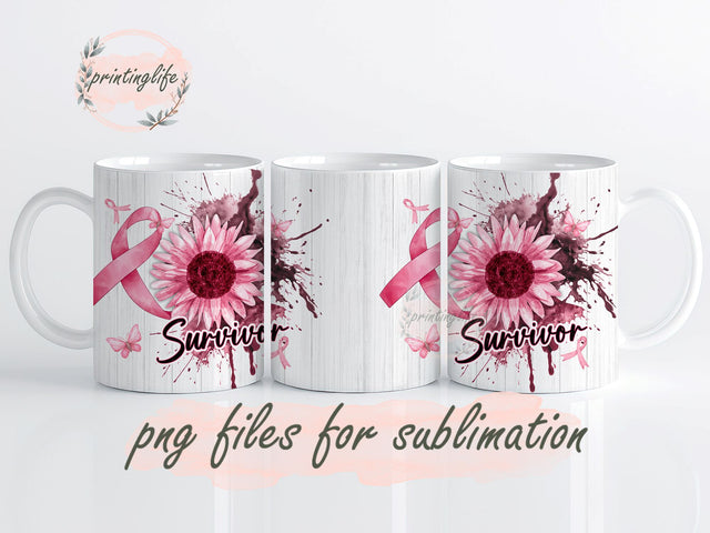 Breast Cancer Affirmation 11oz Mug Sublimation Design PNG File, Pink Cancer Ribbon 11oz Mug, Breast Cancer Survivor, Pink Ribbon Sublimation PrintingLife 