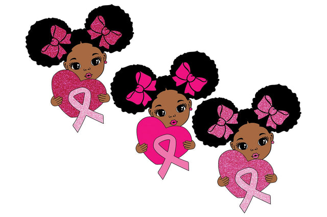 Breast Cancer Awareness Black Girl SVG PNG JPG PDF AI EPS DXF | Pink Ribbon Afro Puff Baby Clipart for Cricut October Support Shirt SVG 1uniqueminute 