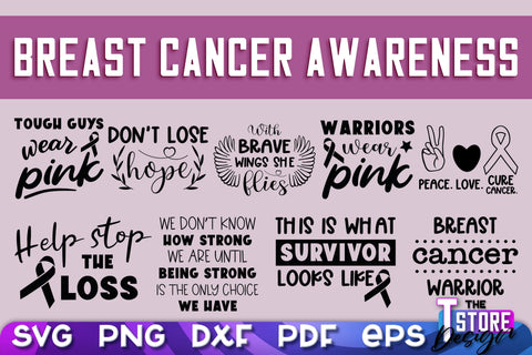 Breast Cancer Awareness Bundle SVG | Breast Cancer SVG | Quotes Design | SVG Files SVG The T Store Design 