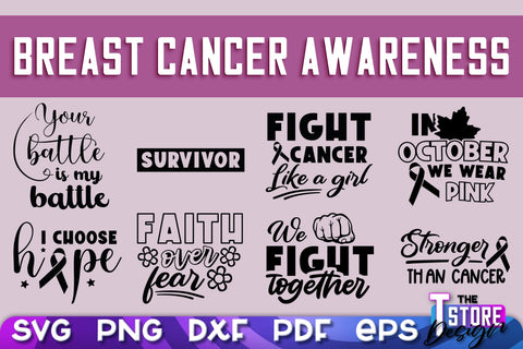 Breast Cancer Awareness Bundle SVG | Breast Cancer SVG | Quotes Design | SVG Files SVG The T Store Design 