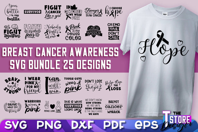 Breast Cancer Awareness Bundle SVG | Breast Cancer SVG | Quotes Design | SVG Files SVG The T Store Design 