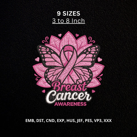 Breast Cancer Awareness Butterfly Ribbon Machine Embroidery Design – Pink Ribbon Survivor File Embroidery/Applique DESIGNS PatternFeed8 