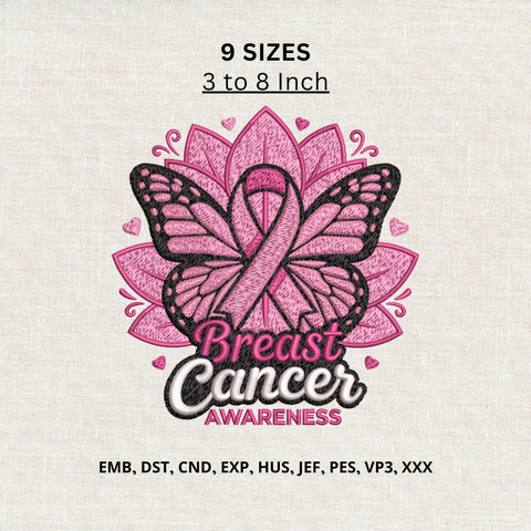 Breast Cancer Awareness Butterfly Ribbon Machine Embroidery Design – Pink Ribbon Survivor File Embroidery/Applique DESIGNS PatternFeed8 
