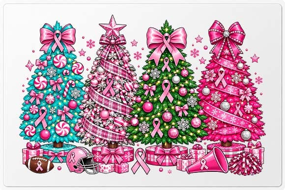 Breast Cancer Awareness Christmas Trees PNG SVG BillahCrafts 