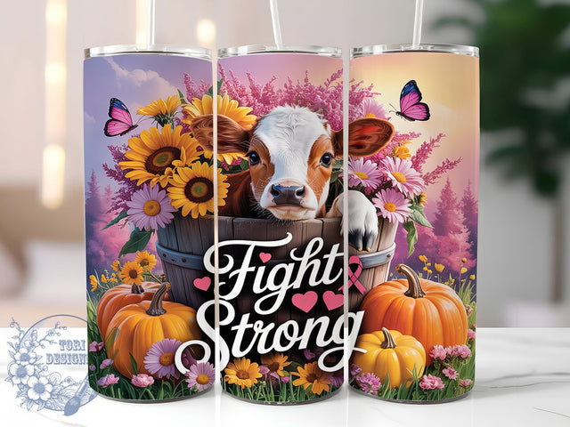 Breast Cancer Awareness Cow Tumbler, Breast Cancer Wrap, Fight Strong Design, Sublimation Cup, 20oz Skinny Tumbler, Awareness Drinkware, Pink Ribbon Style Sublimation ToriDesigns 
