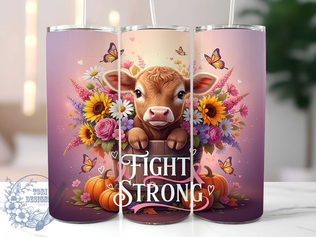 Breast Cancer Awareness Cow Tumbler, Breast Cancer Wrap, Fight Strong Design, Sublimation Cup, 20oz Skinny Tumbler, Awareness Drinkware, Pink Ribbon Style Sublimation ToriDesigns 