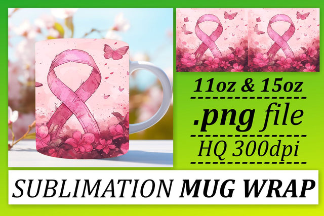 Breast Cancer Awareness Design – 11oz & 15oz Pink Ribbon Mug Wrap Sublimation afrosvg 
