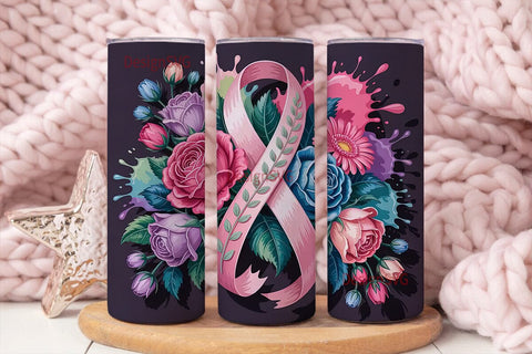Breast Cancer Awareness Floral 20oz Sublimation DesignSVG 