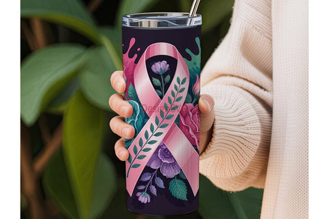 Breast Cancer Awareness Floral 20oz Sublimation DesignSVG 