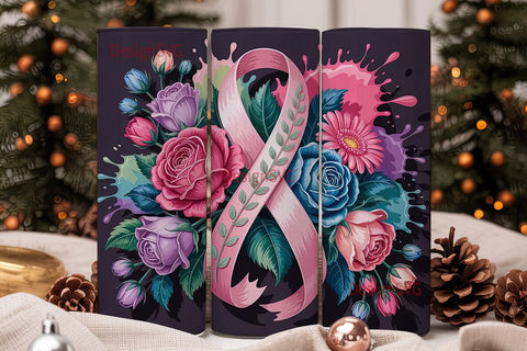 Breast Cancer Awareness Floral 20oz Sublimation DesignSVG 
