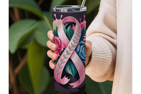Breast Cancer Awareness Floral 20oz Sublimation DesignSVG 