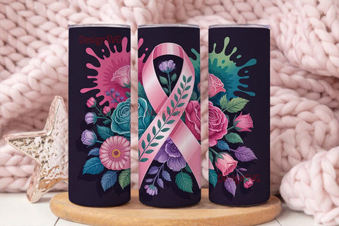 Breast Cancer Awareness Floral 20oz Sublimation DesignSVG 