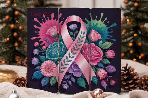 Breast Cancer Awareness Floral 20oz Sublimation DesignSVG 