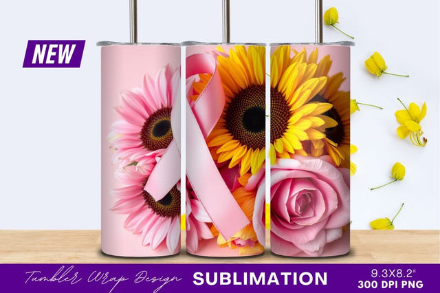 Breast cancer awareness flowers tumbler png design Sublimation Regulrcrative 