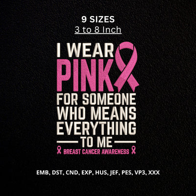 Breast Cancer Awareness Machine Embroidery Design – I Wear Pink Pink Ribbon Support Design Embroidery/Applique DESIGNS PatternFeed8 